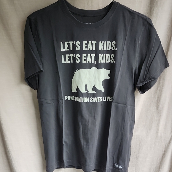 Life Is Good Lets Eat Kids Punctuation T-Shirt with Bear Design - Picture 1 of 4
